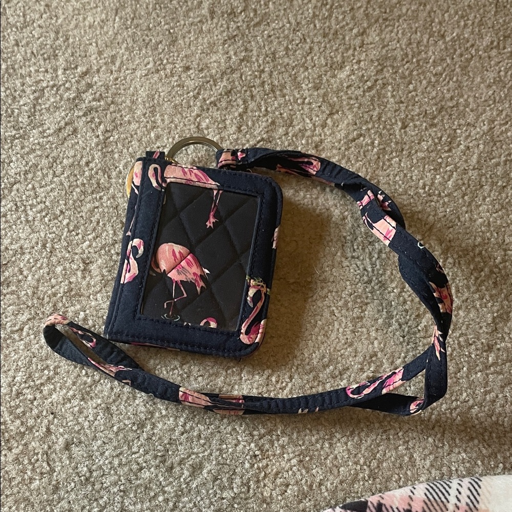 Vera Bradley Navy and Pink Flamingo Quilted Lanyard Wallet